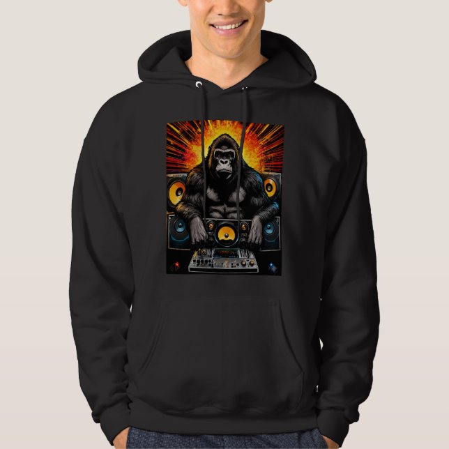 Gorilla DJ Boombox Explosiv Konst Hoodie (Framsida)