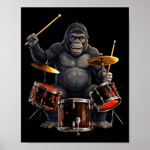 Gorilla Drum Sticks Trummis Kid Pojkar Män Rock &a Poster