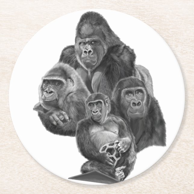 Gorilla Family coaster. ゴリラ家族のコースター　GorillaLife Underlägg Papper Rund (Framsidan)