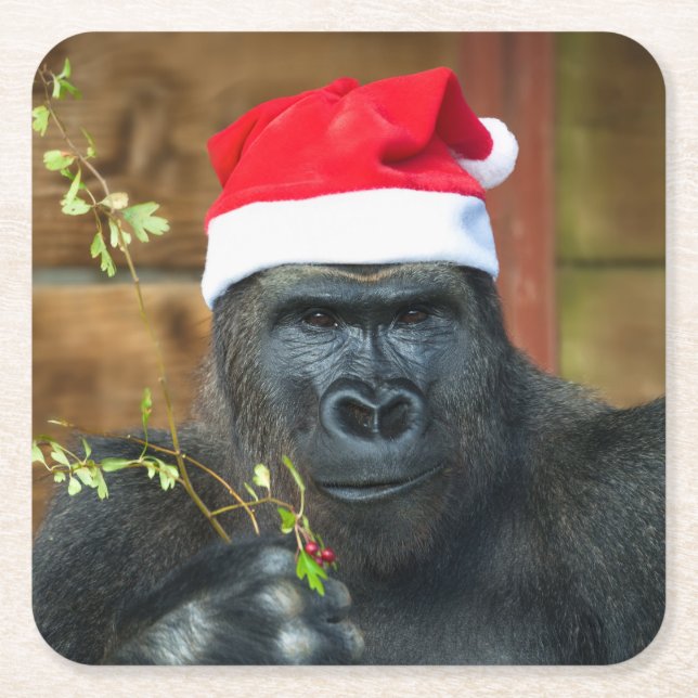 Gorilla Festive Cheer Unleaschad Underlägg Papper Kvadrat (Framsidan)