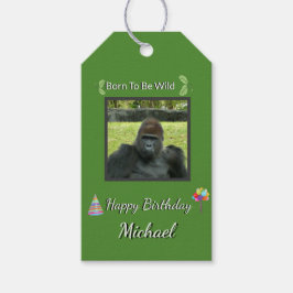 Gorilla Focused Wild Birthday Art Presentetikett
