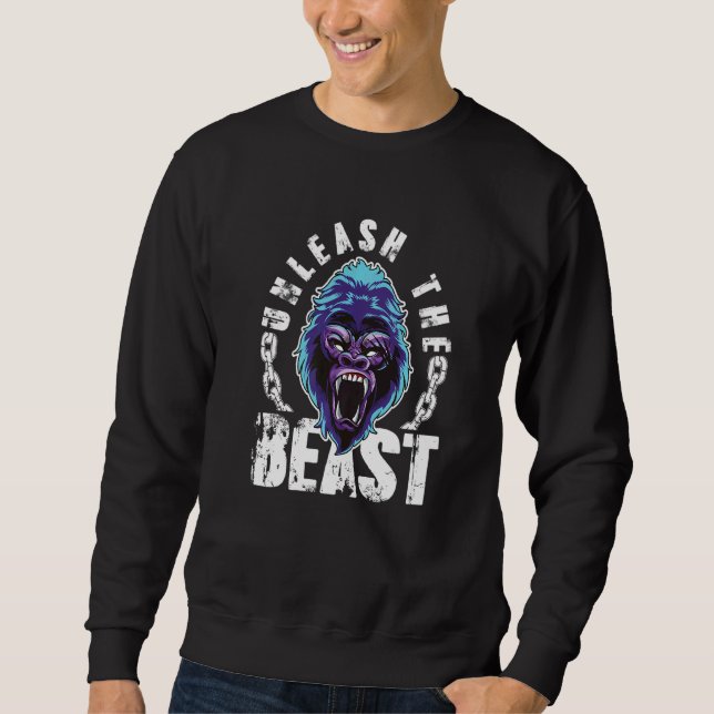 Gorilla frigör Beasten Gym Mode Fitness Motivat Lång Ärmad Tröja (Framsida)