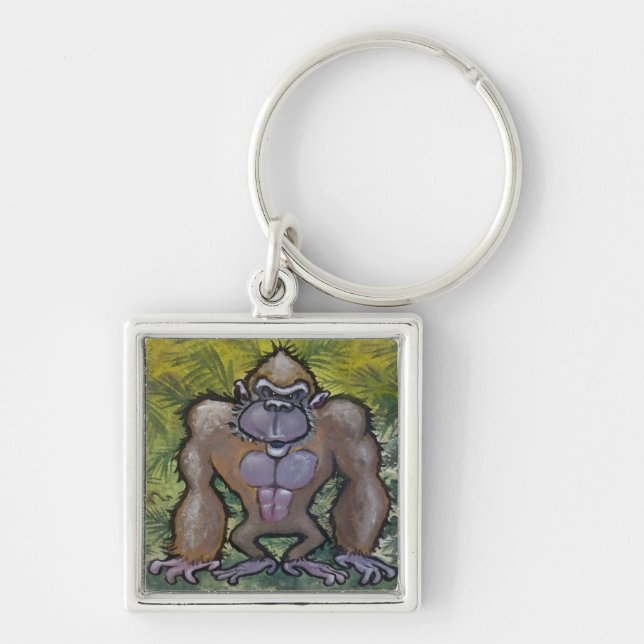 Gorilla Fyrkantig Silverfärgad Nyckelring (Framsidan)