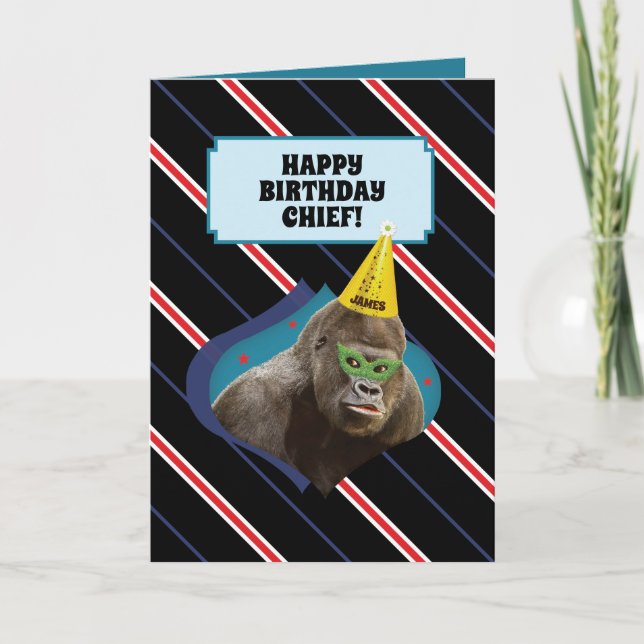 Gorilla, gammalt födelsedagskort med gamla män kort (Framsida)