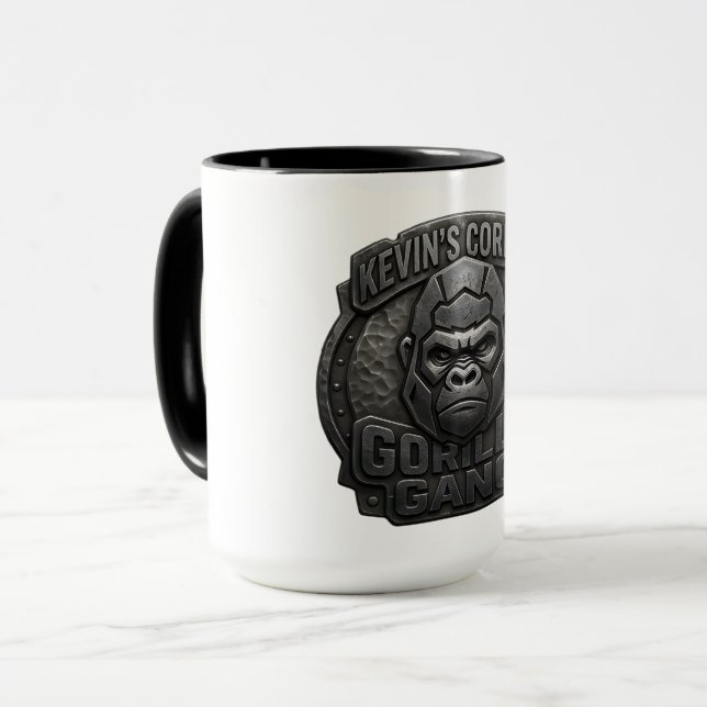 Gorilla Gang Geometrisk Logo i Svart Metall Utseen Mugg (Framsida vänster)