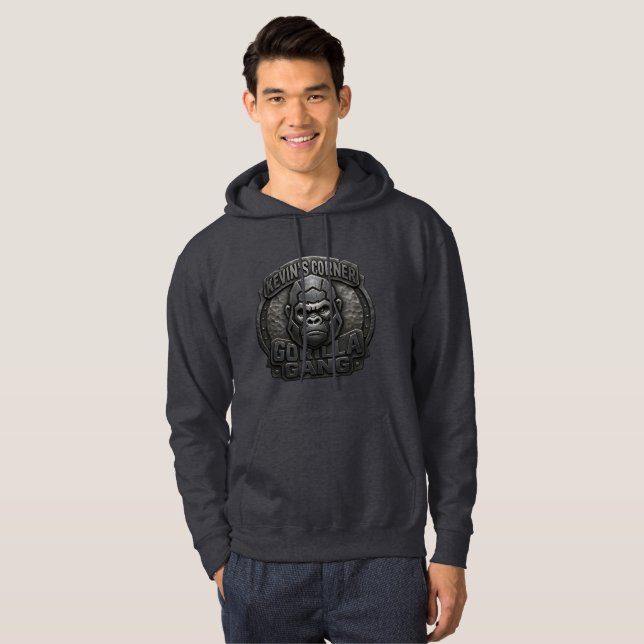 Gorilla Gang Geometrisk Logotyp i Svart Metall Uts Hoodie (Hel framsida)