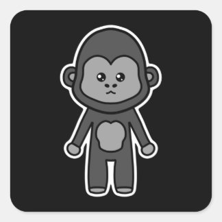 Gorilla gullet och kawaii fyrkantigt klistermärke