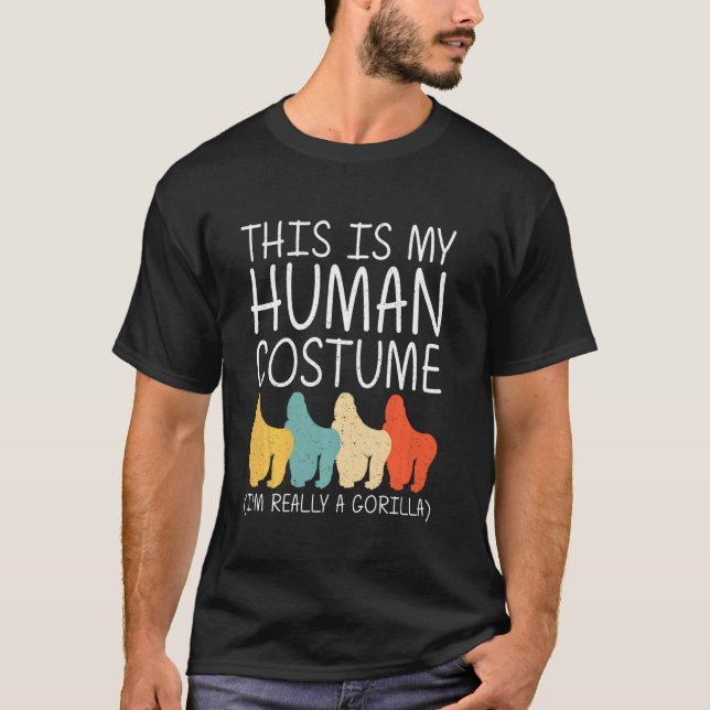 Gorilla Halloween Human Costume Ape Animal Easy Di T Shirt (Framsida)