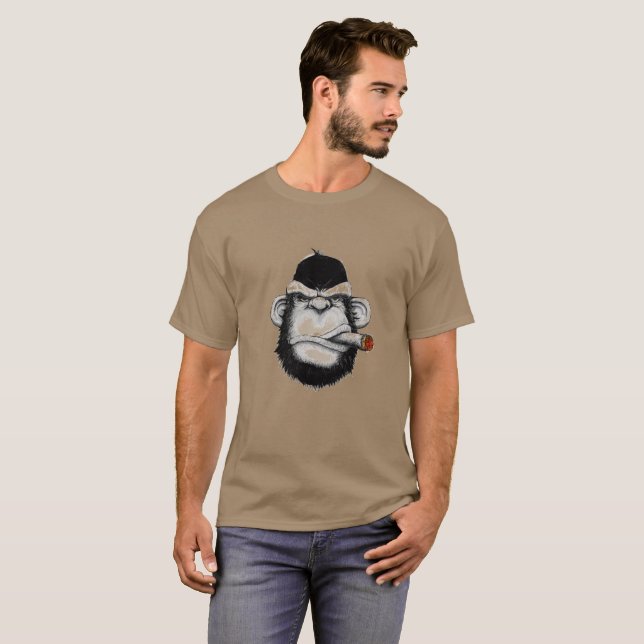 Gorilla head illustration Cigar Monkey Järn-on T Shirt (Hel framsida)
