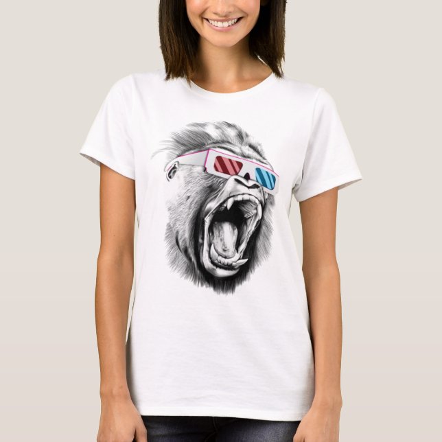 Gorilla Head med 3d-glasögon T Shirt (Framsida)