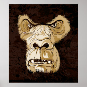 Gorilla head på svart brunt grunge-bakgrund poster
