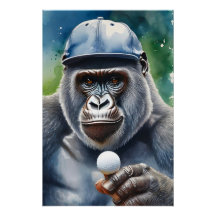 Gorilla i en basket som spelar Golf
