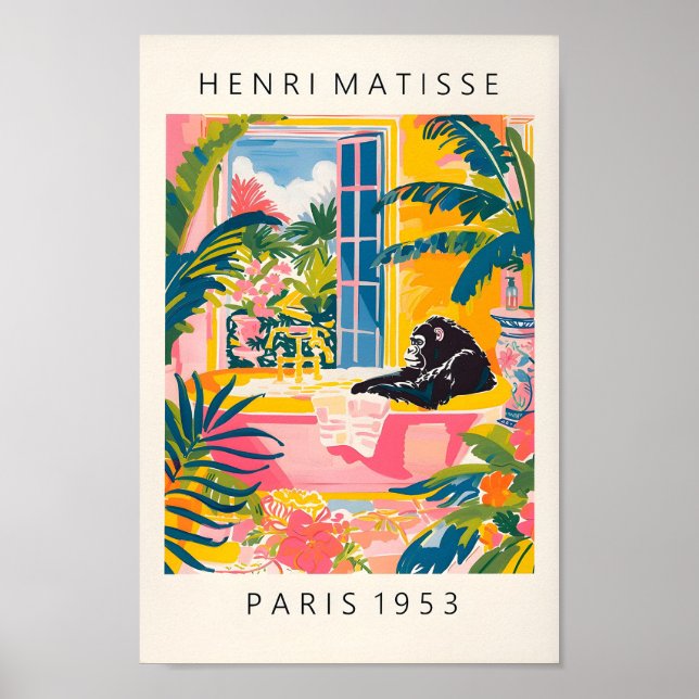 Gorilla in Bathtub Rosa Poster, Dopamin Decor, Mor Poster (Framsidan)