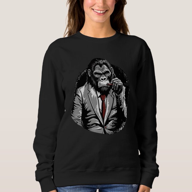 Gorilla In Suit Smoking Cigar Monkey Ape Wildlife  T Shirt (Framsida)