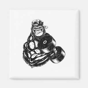 Gorilla kroppsbyggare gym viktlyftning T-shirt trä Magnet
