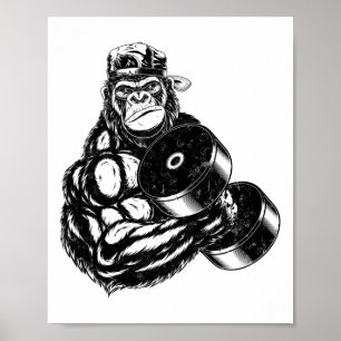Gorilla kroppsbyggare gym viktlyftning T-shirt trä Poster