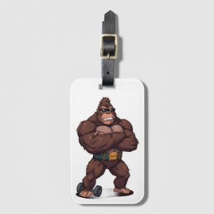 Gorilla kroppsbyggare tyngdlyftare Pop Art Cartoon Bagagebricka