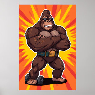 Gorilla kroppsbyggare tyngdlyftare Pop Art seriefi Poster