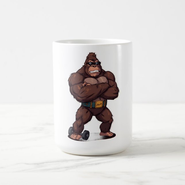 Gorilla kroppsbyggare vikt lyftare Pop Art Cartoon Kaffemugg (Center)