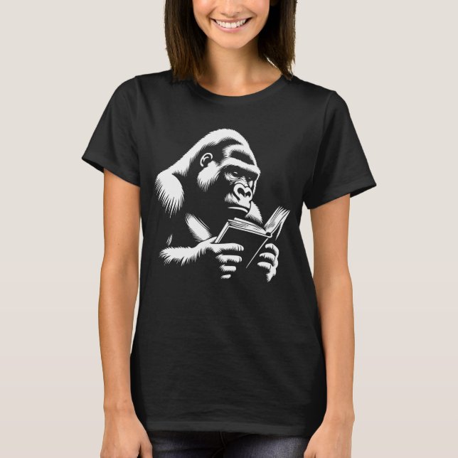 Gorilla läser en bok t shirt (Framsida)