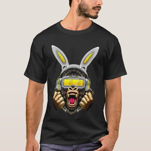 Gorilla med Bunny Öron och VR-glasögon Påsk T Shirt (Framsida)