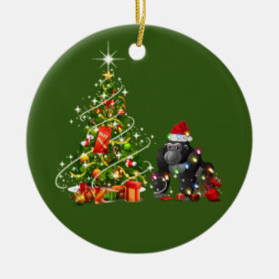 Gorilla med Hat LJUS jul Julgransprydnad Keramik