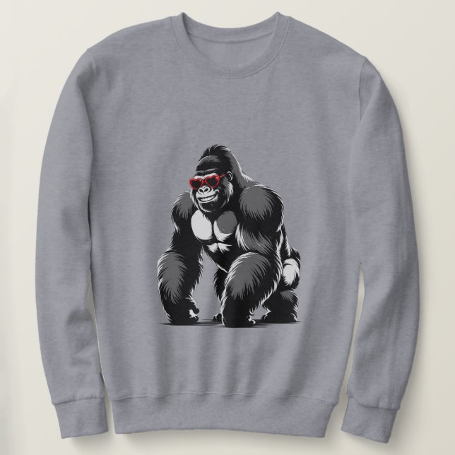 Gorilla med hjärtformade solglasögon lång ärmad tröja (Design framsida)
