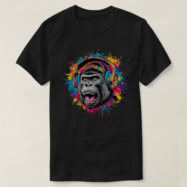 Gorilla med hörlurar Stänk T Shirt (Design framsida)