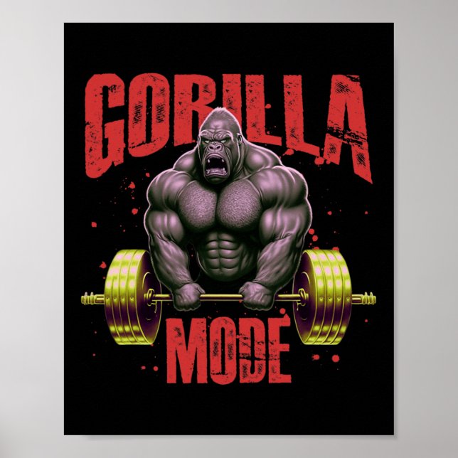 Gorilla Mode Tyngdlyftning Gym Kraftsport Träning Poster (Framsidan)