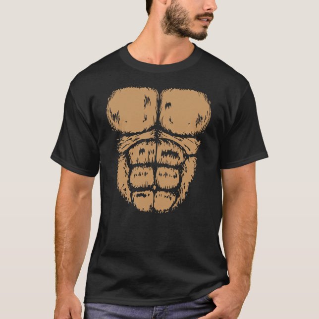 Gorilla Monkey Belly Chest Costume DIY Halloween T Shirt (Framsida)