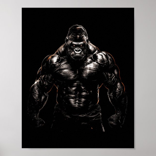 Gorilla Monkey Gym Bära Bodybuilding Workout Motiv Poster (Framsidan)