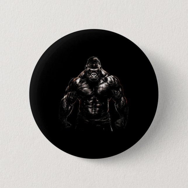 Gorilla Monkey Gym Träningskläder Bodybuilding Trä Knapp (Framsida)