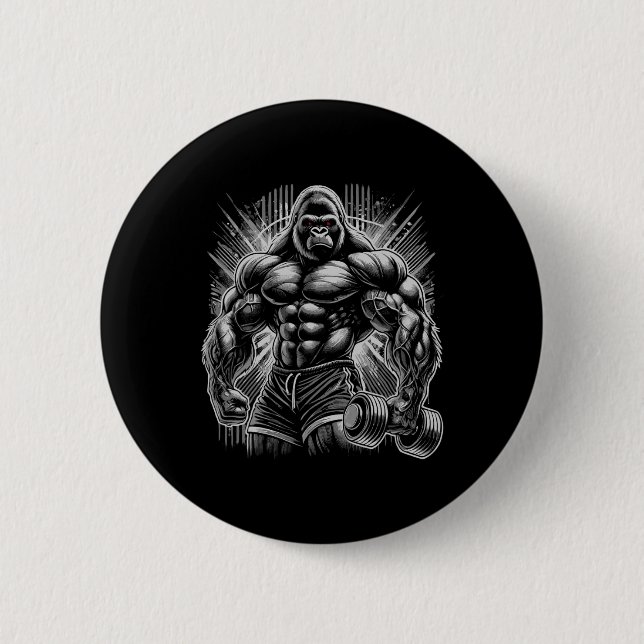 Gorilla Monkey Gym Träningskläder Bodybuilding Trä Knapp (Framsida)