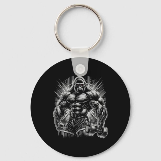 Gorilla Monkey Gym Träningskläder Bodybuilding Trä Nyckelring (Framsida)