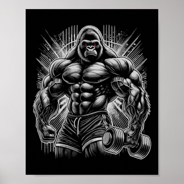 Gorilla Monkey Gym Träningskläder Bodybuilding Trä Poster (Framsidan)
