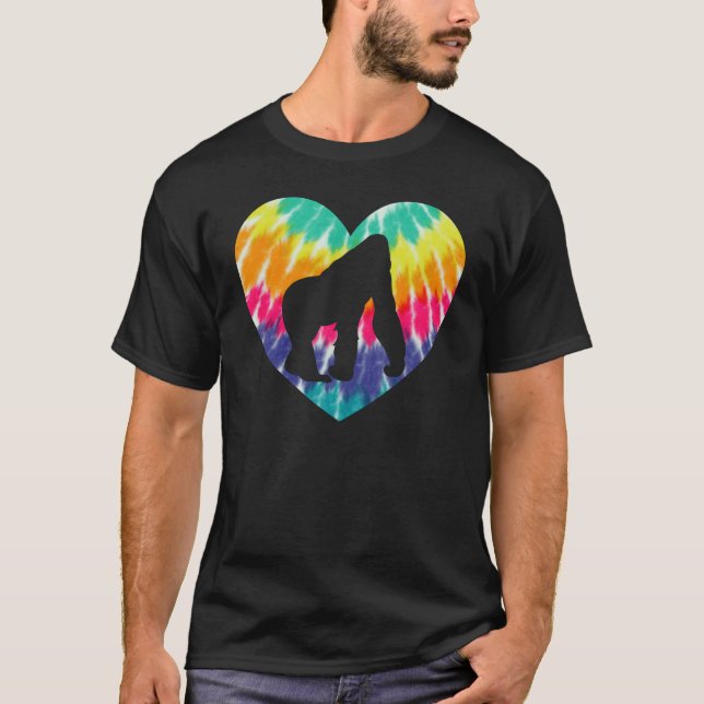 Gorilla Monkey Heart With Tie dye Print For Monkey T Shirt (Framsida)