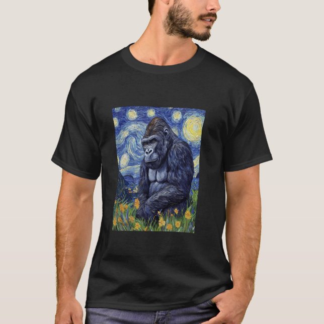 Gorilla Monkey Van Gogh Stil Starry Night Graph T Shirt (Framsida)