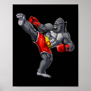 Gorilla Muay Thai Boxning Karate Kickboxning Kamps Poster