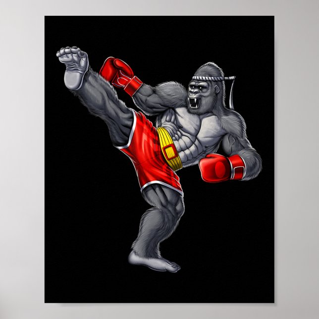 Gorilla Muay Thai Boxning Karate Kickboxning Kamps Poster (Framsidan)