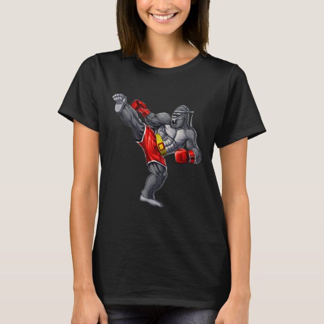 Gorilla Muay Thai Boxning Karate Kickboxning Kamps T Shirt (Framsida)