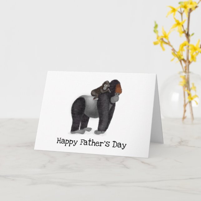 Gorilla- och baby-Fars dag-kort Kort (Gul blomma)