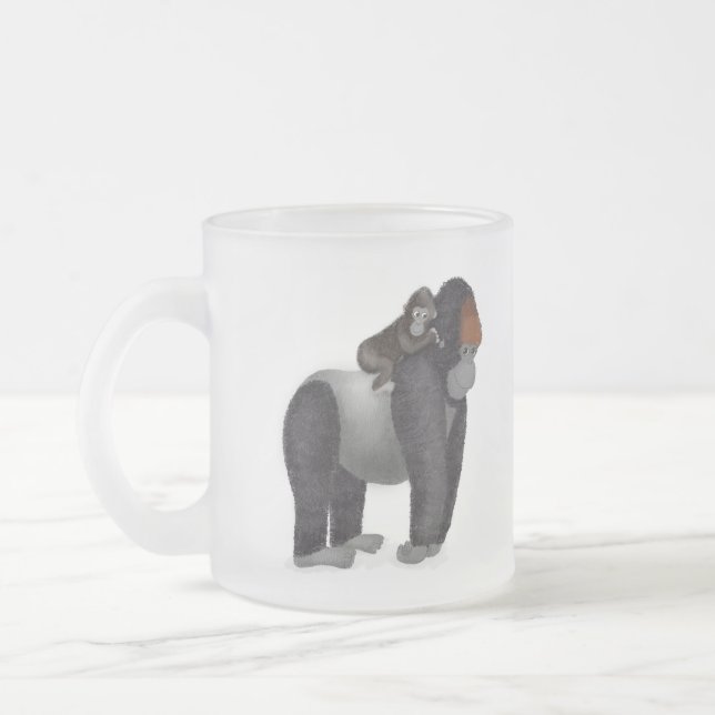 Gorilla och baby (underbara pappa), det frostade g frostad glasmugg (Vänster)