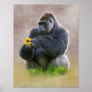 Gorilla och Gult Daisy Poster