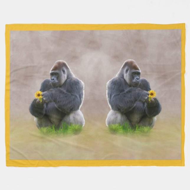 Gorilla och gultdaisy fleecefilt (Framsidan (Horisontell))