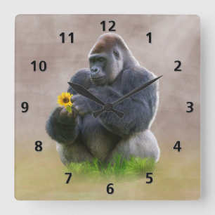 Gorilla och gultdaisy fyrkantig klocka
