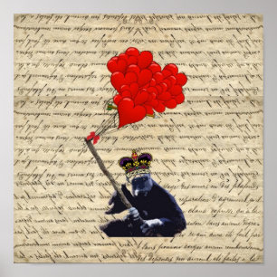 Gorilla- och hjärtballonger poster