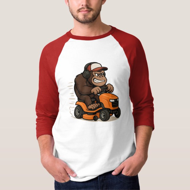 Gorilla på en Gräsmatta Mower T-shirt (Framsida)