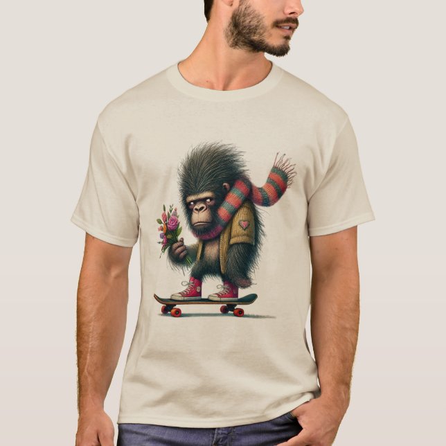 Gorilla på skateboard Humoristisk T Shirt (Framsida)