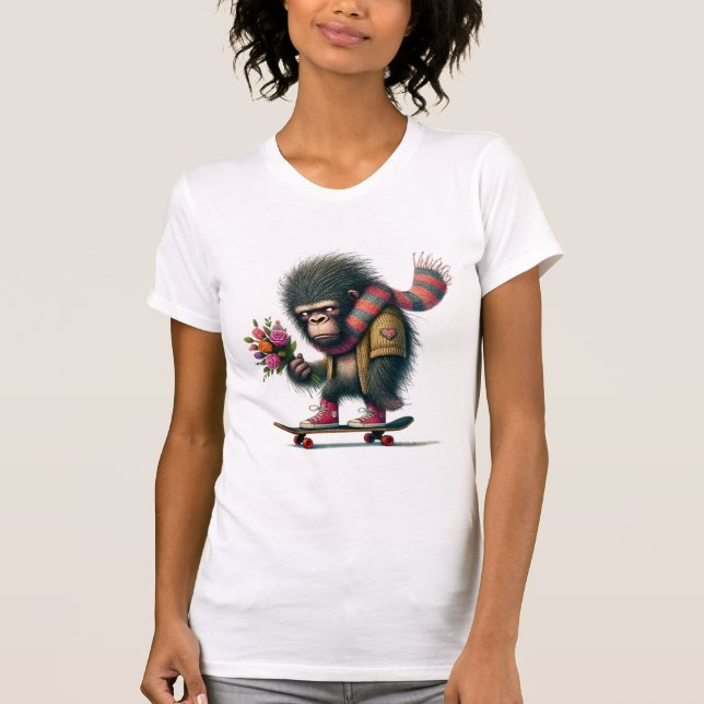 Gorilla på skateboard humoristisk t shirt (Framsida)