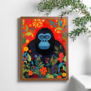 Gorilla Painting Colorful Flowers Löv Poster
